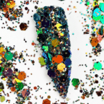 Grove glitter groen met oranje Nr.8