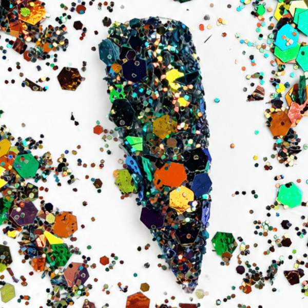Grove glitter groen met oranje Nr.8