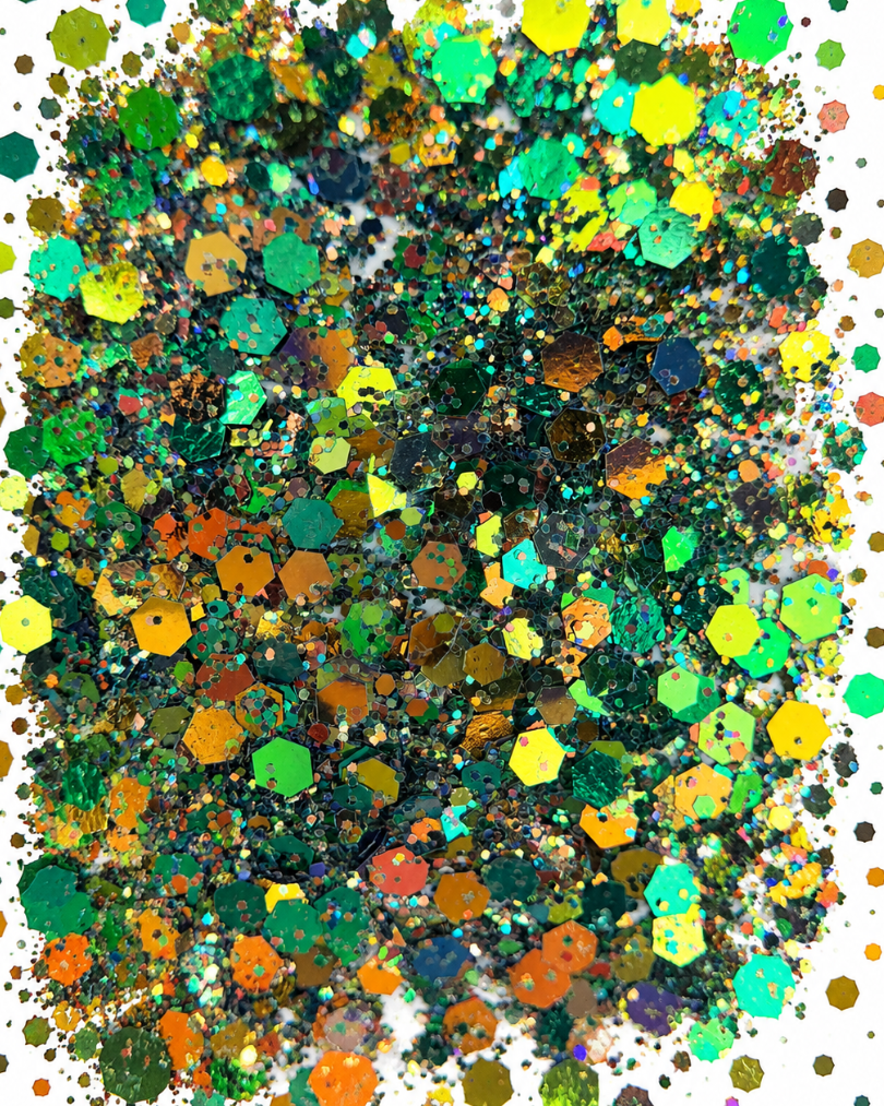 Grove glitter groen met oranje Nr.8 - Afbeelding 2